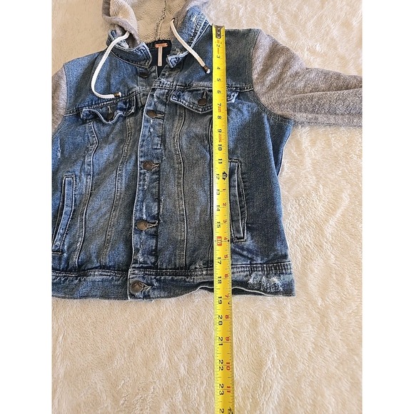 Free People Denim Distressed Hooded Jean /Knit Jacket Coat Women's Size M - Picture 11 of 14